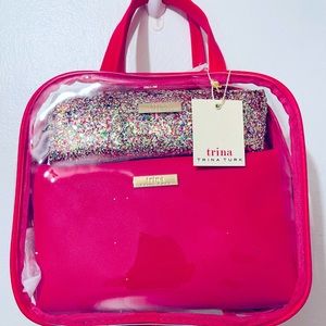 Travel size pink and glitter Trina Turk trio bags